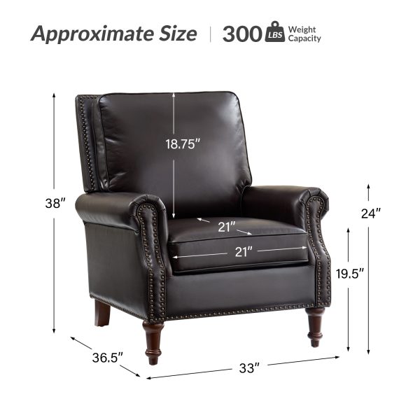 Raymond Espresso Leather Rolled Arm Nailhead Trim Recliner 4