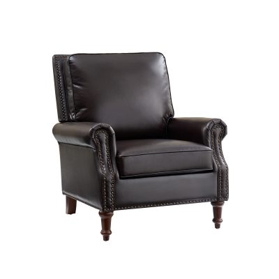 Raymond Espresso Leather Rolled Arm Nailhead Trim Recliner
