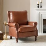 Raymond Saddle Leather Rolled Arm Nailhead Trim Accent Chair 7 Raymond Saddle Leather Rolled Arm Nailhead Trim Accent Chair