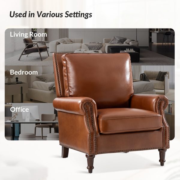 Raymond Saddle Leather Rolled Arm Nailhead Trim Accent Chair 2