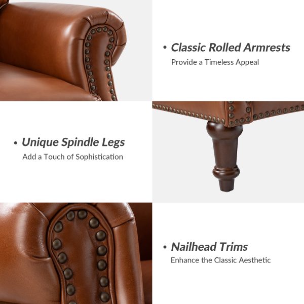 Raymond Saddle Leather Rolled Arm Nailhead Trim Accent Chair 3