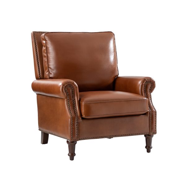 Raymond Saddle Leather Rolled Arm Nailhead Trim Accent Chair