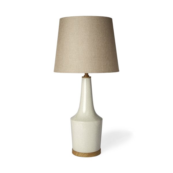 Rebecca 28.5H White Crackled Ceramic Base Wood Accent Table Lamp