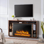 Recessed Electric Fireplace with Adjustable Flames and Heat Settings