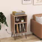 Turntable Stand with Charging Station and Vinyl Storage 8 Turntable Stand with Charging Station and Vinyl Storage