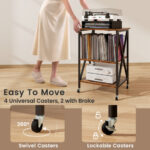 Mid Century Record Player Stand with Storage and Charging Station