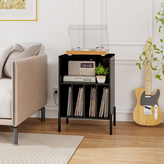 Modern Turntable Stand with Record Storage and Charging Station