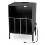 Modern Turntable Stand with Record Storage and Charging Station