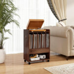 Rolling Turntable Stand with Drawer and Vinyl Record Storage