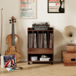 Rolling Turntable Stand with Drawer and Vinyl Record Storage