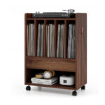 Rolling Turntable Stand with Drawer and Vinyl Record Storage