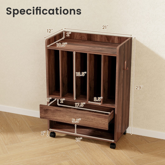 Rolling Turntable Stand with Drawer and Vinyl Record Storage - Image 5