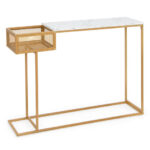 White Faux Marble Console Table with Gold Frame and Storage
