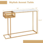 White Faux Marble Console Table with Gold Frame and Storage