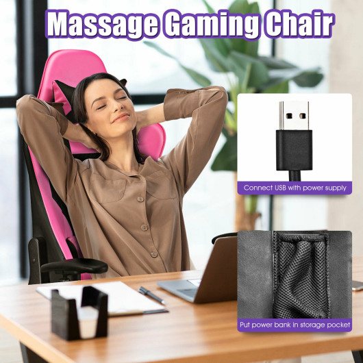 Red PU Leather Gaming Chair with USB Massage, Headrest, and Footrest 17 Red PU Leather Gaming Chair with USB Massage, Headrest, and Footrest - Image 17