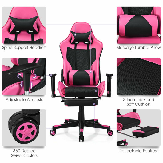 Red PU Leather Gaming Chair with USB Massage, Headrest, and Footrest 19 Red PU Leather Gaming Chair with USB Massage, Headrest, and Footrest - Image 19