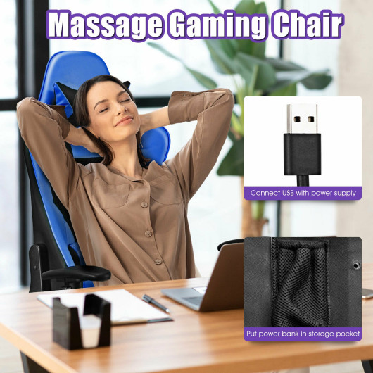 Red PU Leather Gaming Chair with USB Massage, Headrest, and Footrest 27 Red PU Leather Gaming Chair with USB Massage, Headrest, and Footrest - Image 27