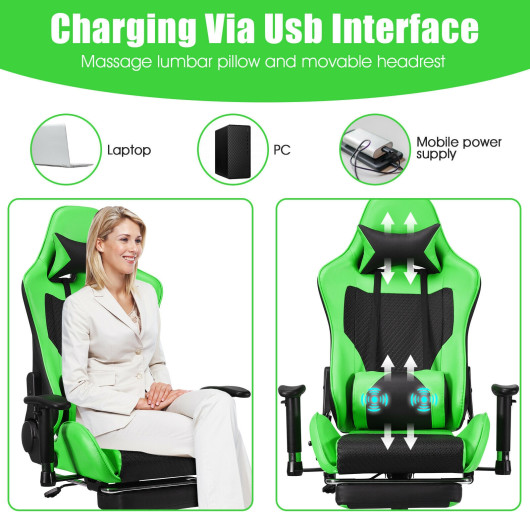 Red PU Leather Gaming Chair with USB Massage, Headrest, and Footrest 35 Red PU Leather Gaming Chair with USB Massage, Headrest, and Footrest - Image 35