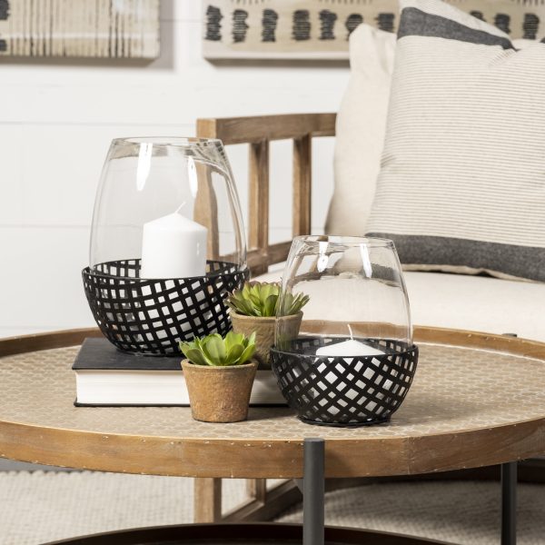 Reena II Large Black Woven Metal Base Table Candle Holder 2
