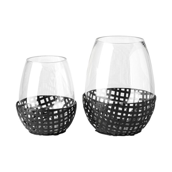 Reena II Large Black Woven Metal Base Table Candle Holder 3