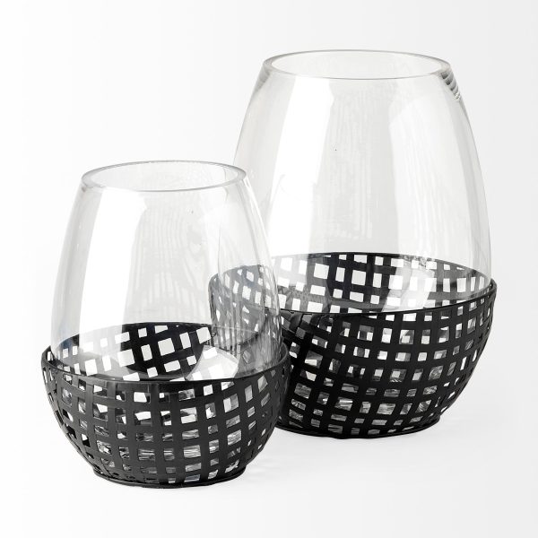 Reena II Large Black Woven Metal Base Table Candle Holder 4