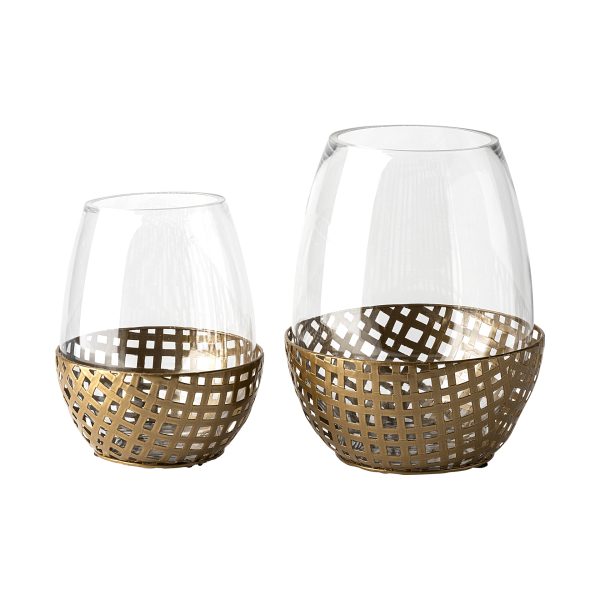Reena II Large Gold Woven Metal Base Table Candle Holder 2