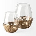 Reena II Large Gold Woven Metal Base Table Candle Holder