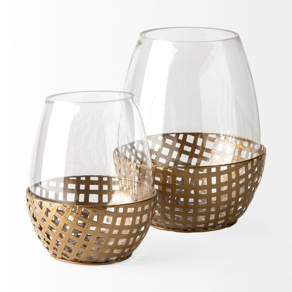 Reena II Large Gold Woven Metal Base Table Candle Holder 3