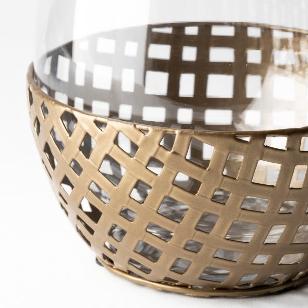 Reena II Large Gold Woven Metal Base Table Candle Holder 6