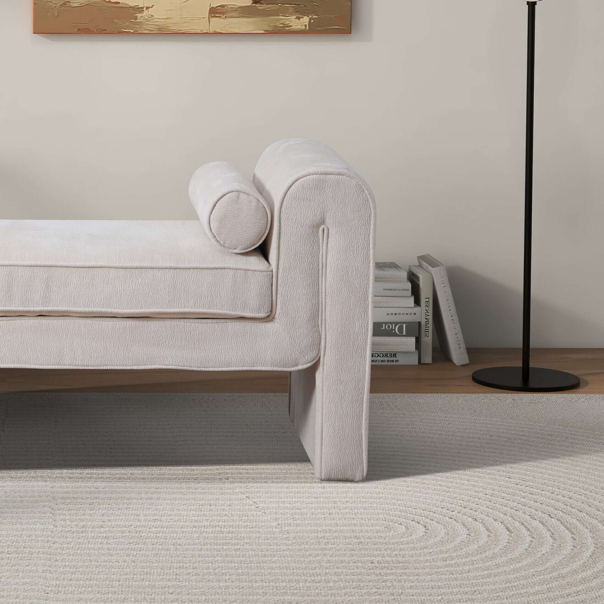 Cream Chenille 63 Inch Japandi Bench With Modern Elegance 5 Cream Chenille 63 Inch Japandi Bench With Modern Elegance - Image 5