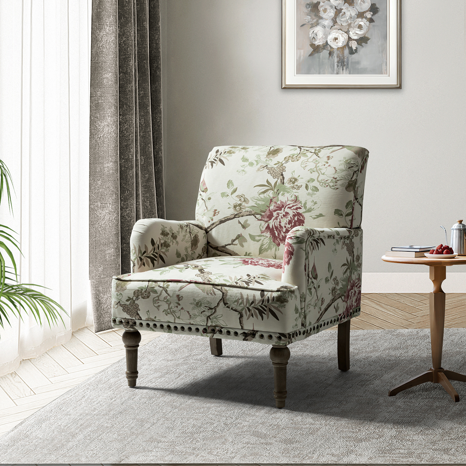 Reggio Floral Glam Nailhead Trim Armchair 1 Reggio Floral Glam Nailhead Trim Armchair