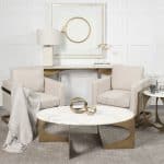 Reinhold 49" Round White Marble Top Gold Metal Base Coffee Table