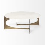 Reinhold 49" Round White Marble Top Gold Metal Base Coffee Table