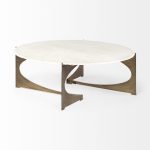 Reinhold 49" Round White Marble Top Gold Metal Base Coffee Table