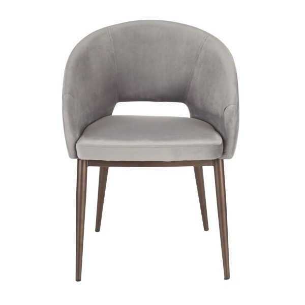 Renee Contemporary Silver Velvet Accent Chair Copper Metal Legs 4
