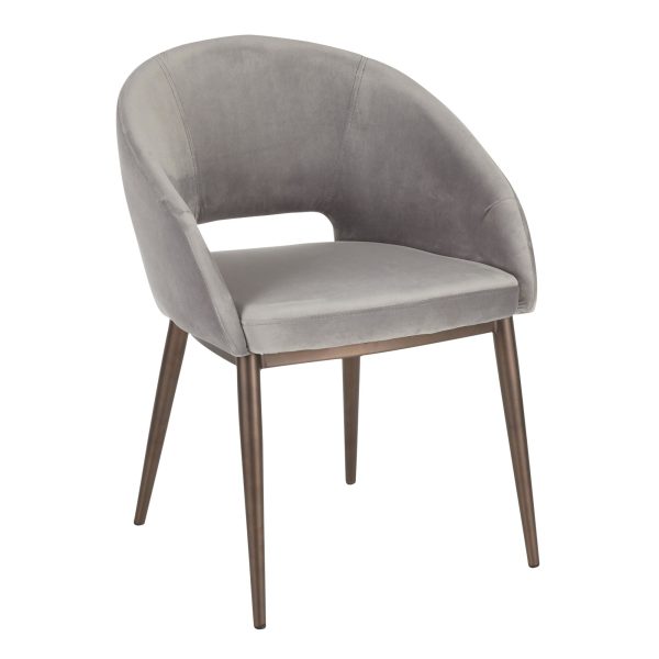 Renee Contemporary Silver Velvet Accent Chair Copper Metal Legs