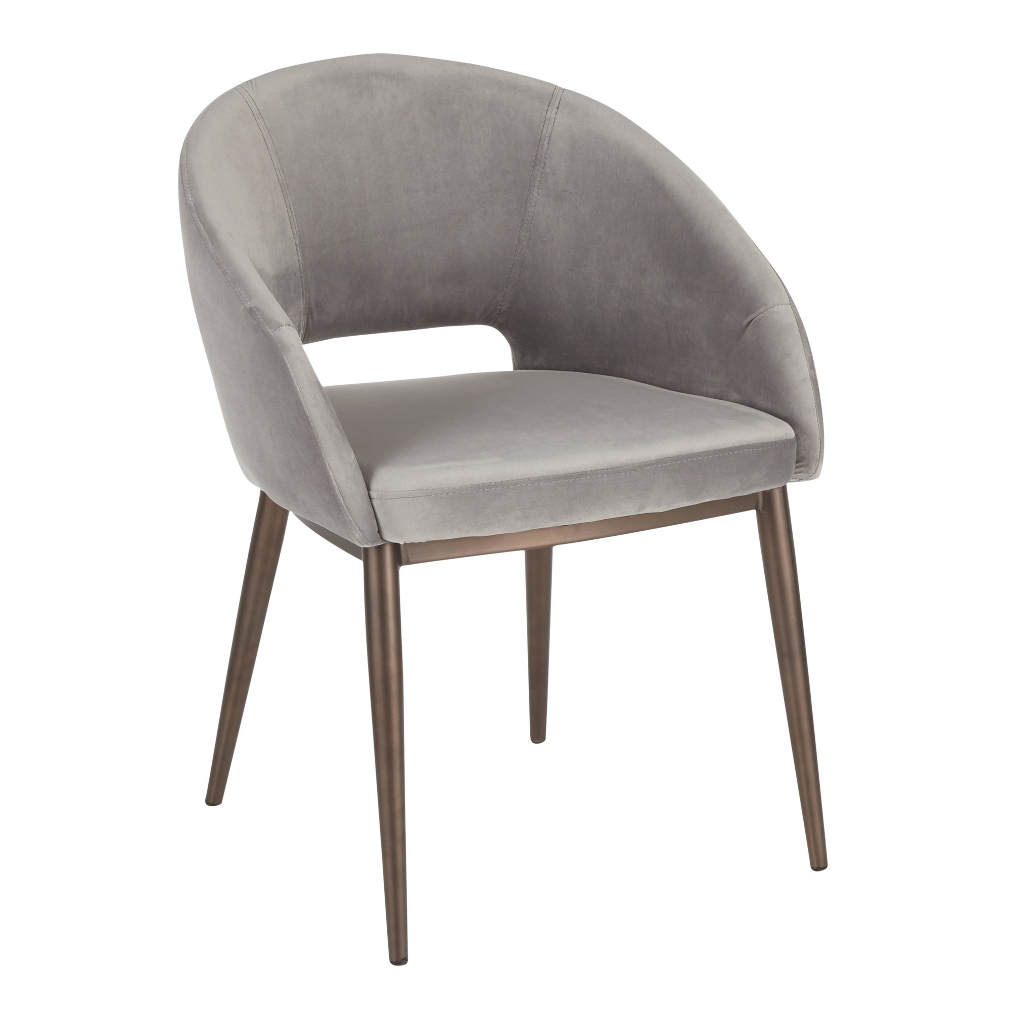 Renee Contemporary Silver Velvet Accent Chair Copper Metal Legs 1 Renee Contemporary Silver Velvet Accent Chair Copper Metal Legs