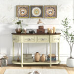 Retro Half-Moon Console Table with Drawers and Wood Legs Beige 8 Retro Half-Moon Console Table with Drawers and Wood Legs Beige