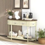 Retro Half-Moon Console Table with Drawers and Wood Legs Beige 9 Retro Half-Moon Console Table with Drawers and Wood Legs Beige