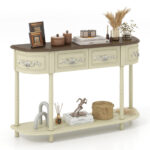 Retro Half-Moon Console Table with Drawers and Wood Legs Beige 10 Retro Half-Moon Console Table with Drawers and Wood Legs Beige