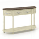 Retro Half-Moon Console Table with Drawers and Wood Legs Beige 11 Retro Half-Moon Console Table with Drawers and Wood Legs Beige