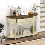 Retro Half-Moon Console Table with Drawers and Wood Legs Beige 13 Retro Half-Moon Console Table with Drawers and Wood Legs Beige