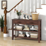 Retro Console Table with 2 Drawers and 2 Shelves