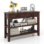 Retro Console Table with 2 Drawers and 2 Shelves