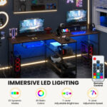 Reversible Double Desk with LED Lights and Ergonomic Monitor Stand
