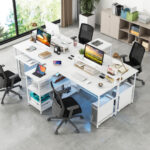 Reversible Double Desk with LED Lights and Ergonomic Monitor Stand