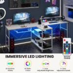 Reversible Double Desk with LED Lights and Ergonomic Monitor Stand