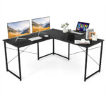 Reversible L-Shaped Long Computer Desk with Monitor Stand (2-Person)