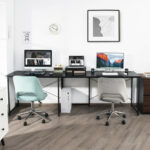 Reversible L-Shaped Long Computer Desk with Monitor Stand (2-Person)