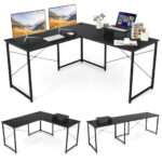 Reversible L-Shaped Long Computer Desk with Monitor Stand (2-Person)